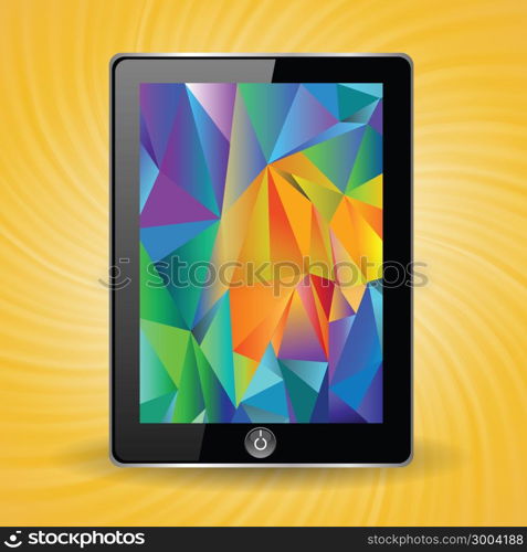 colorful illustration with tablet computer on a sun background for your design