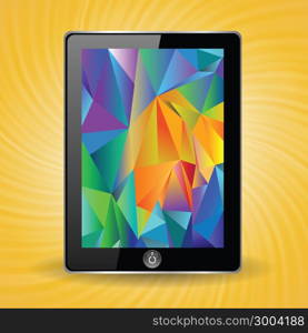 colorful illustration with tablet computer on a sun background for your design