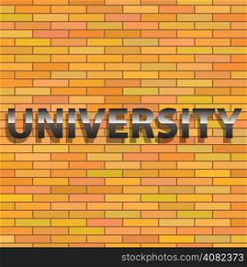 colorful illustration with university sign on orange brick wall