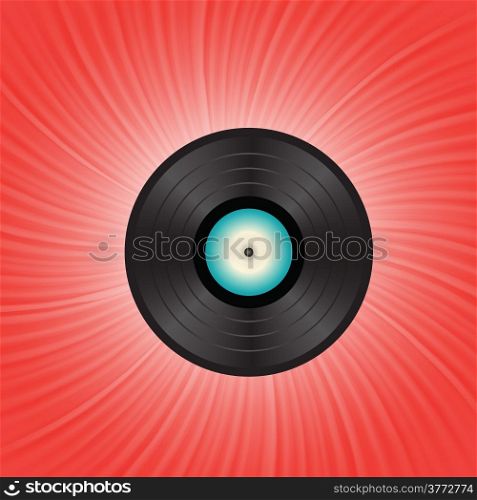 colorful illustration with vinyl disc on a red wave background for your design