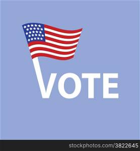 colorful illustration with vote text and american flag on a blue background