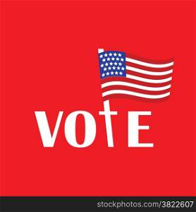 colorful illustration with vote text and american flag on a red background