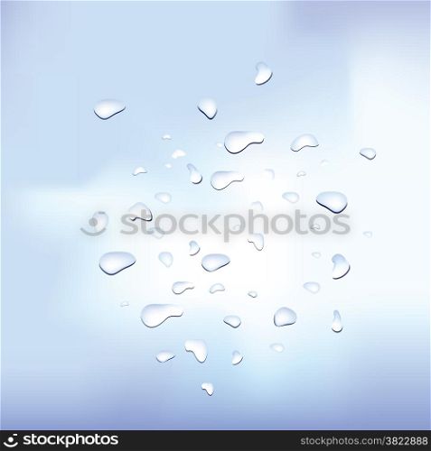 colorful illustration with water drops on blue background
