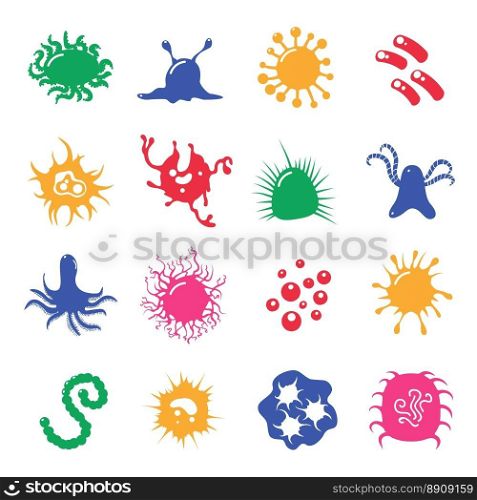 Colorful infection microbes and bacteria. Colorful infection microbes and immune bacteria isolated on white background. Vector illustration