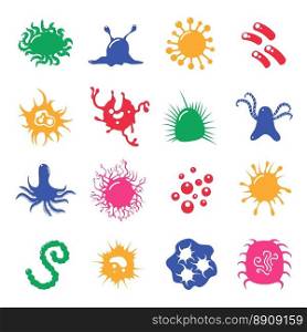 Colorful infection microbes and bacteria. Colorful infection microbes and immune bacteria isolated on white background. Vector illustration