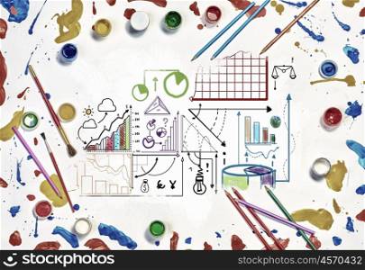 Colorful infographs on white background. Financial concept with colorful drawing of pie diagram