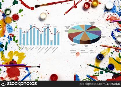Colorful infographs on white background. Financial concept with colorful drawing of pie diagram