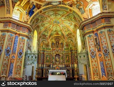 colorful inside church with baroque decoration