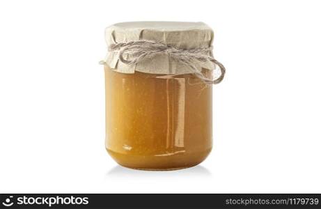 Colorful jams in glass jars isolated on white background. With clipping path