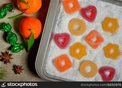 Colorful jelly rings and sweets