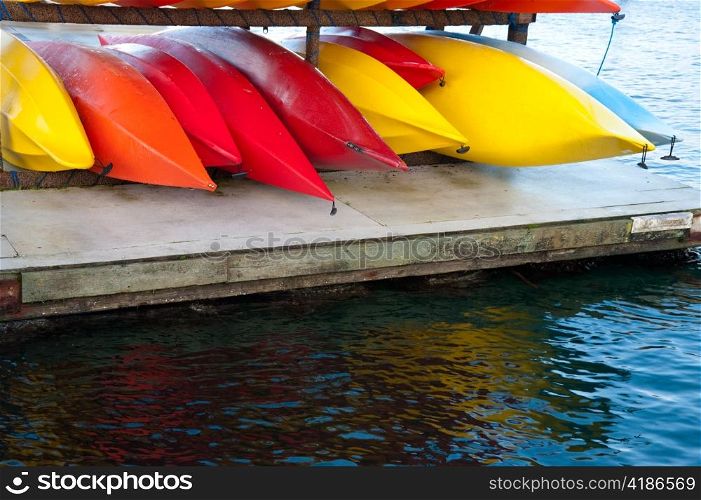 Colorful kayaks on Hood Canal pier