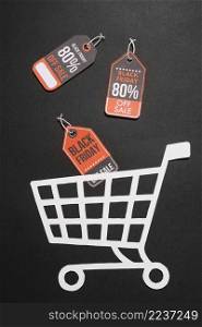 colorful labels with discounts shopping cart