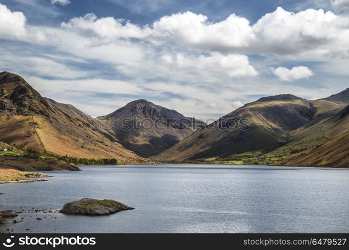 Colorful Lake District mountains landscape reflected in still la. Landscapes. Lake District mountains landscape reflected in still lake of Wast Water