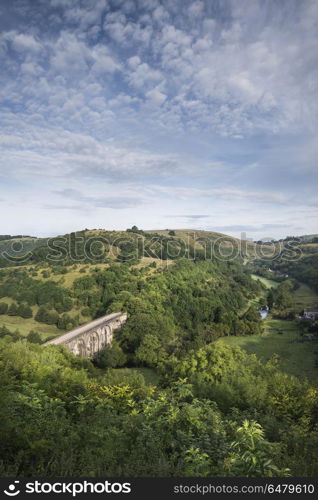 Colorful landscape image of Headstone Viaduct and Monsal Head in. Landscape image of Headstone Viaduct and Monsal Head in Peak District in Summer