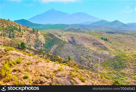 Colorful landscape of highland in Tenerife and The Teide volcano, Canary Islands.