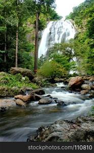 Colorful landscape with trees stones waterfall in rain forest, Khlonglan waterfall