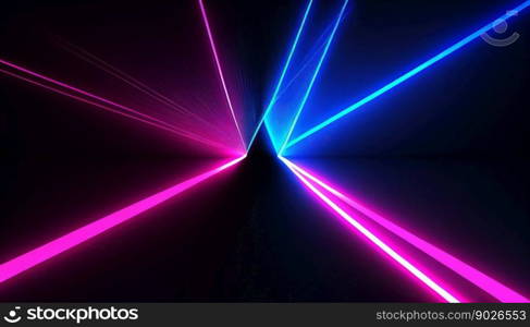 Colorful laser light glow in the dark room. 3D Illustration.