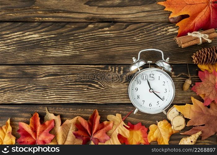 colorful leaves frame with clock