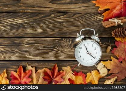 colorful leaves frame with clock