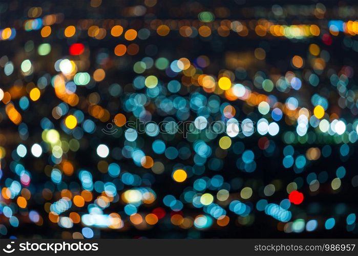 Colorful light Abstract circular bokeh of the city at night background.