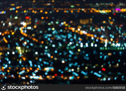 Colorful light Abstract circular bokeh of the city at night background.