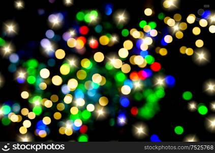 Colorful lights christmas decorations. Abstract shiny background