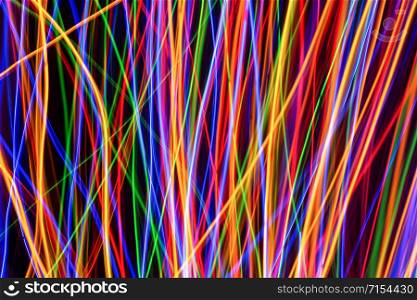 Colorful lights on the long exposure with motion background, Abstract glowing colorful lines, slow speed shutter