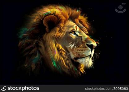 Colorful lion head. Wild animal cat. Generate Ai. Colorful lion head. Generate Ai