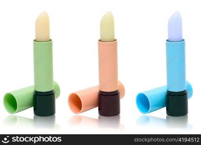 Colorful lipstick isolated on the white background