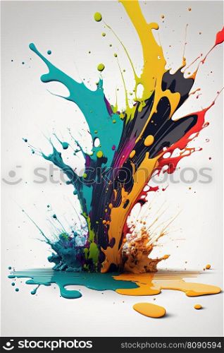 Colorful liquid paint splash on white background. Abstract paint texture background, copy space. Colorful liquid paint splash on white background