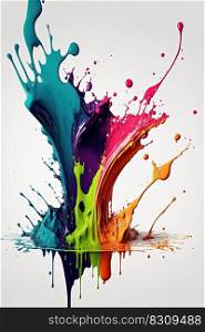 Colorful liquid paint splash on white background. Abstract paint texture background, copy space. Colorful liquid paint splash on white background