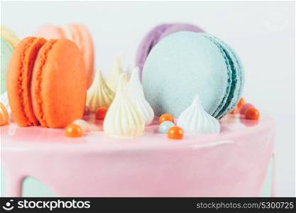 Colorful Macaron Birthday Cake And Sweet Candy Topping