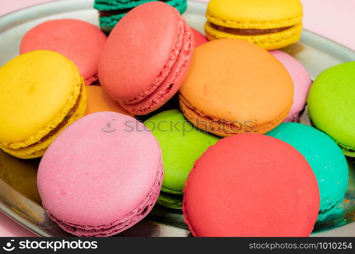 Colorful macarons cakes. sweet food