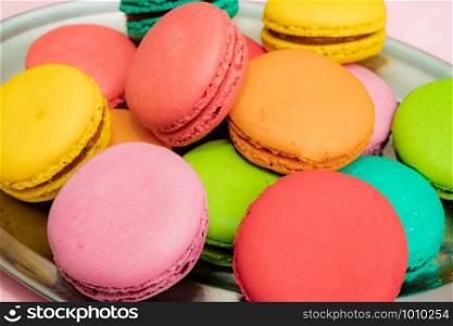 Colorful macarons cakes. sweet food