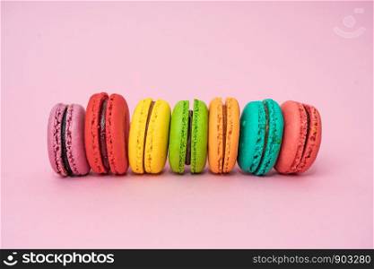 Colorful macarons cakes. sweet food