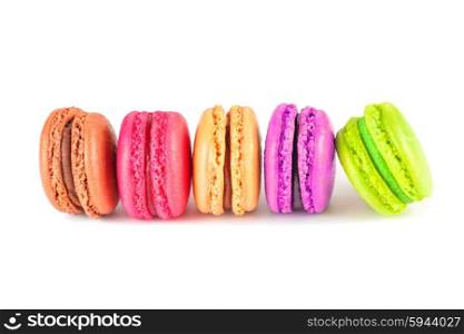 colorful macarons on white background. colorful macarons