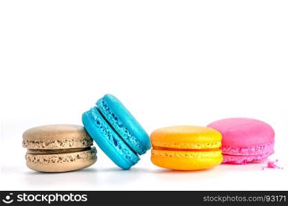 Colorful macaroon dessert. Colorful macaroon on white background , sweet dessert