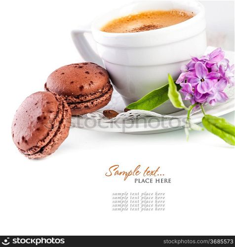 Colorful macaroons and coffee