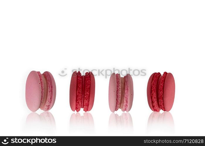 colorful macaroons on the white background.
