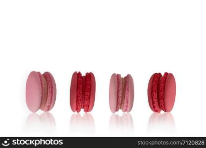 colorful macaroons on the white background.