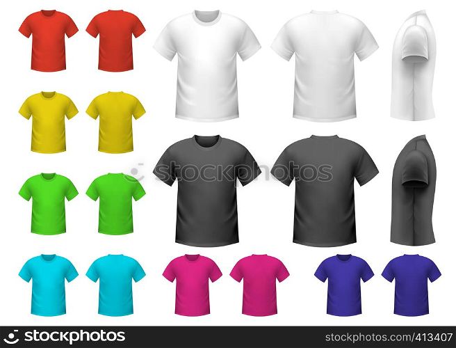 Colorful male t-shirts set isolated on white background. Colorful male t-shirts