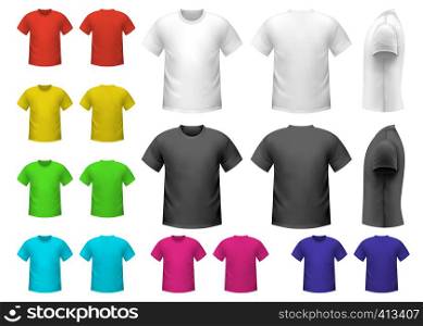 Colorful male t-shirts set isolated on white background. Colorful male t-shirts