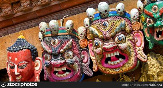 Colorful Masks, Souvenirs Shop, Swayambhunath Temple, Monkey Temple, UNESCO World Heritage Siite, Kathmandu, Nepal, Asia