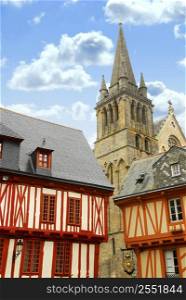 Colorful medieval houses and cathedral in Vannes, Brittany, France