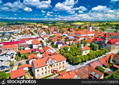 Colorful medieval town of Krizevci aerial view, Prigorje region of Croatia
