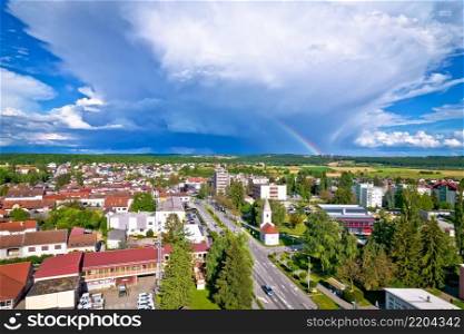 Colorful medieval town of Krizevci historic center aerial view, Prigorje region of Croatia