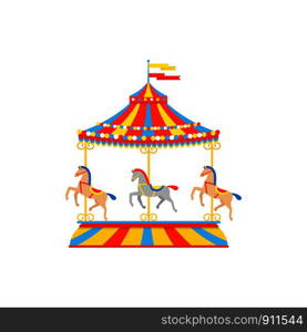 Colorful Merry Go Round Carousel in flat style on white background