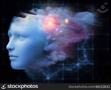 Colorful Mind series. Backdrop composed of human head and fractal colors and suitable for use in the projects on mind, dreams, thinking, consciousness and imagination