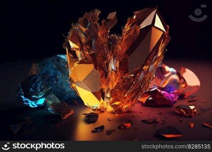 Colorful mineral isolated on dark background. Ai generated.