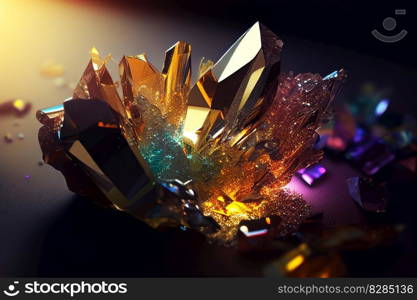 Colorful mineral isolated on dark background. Ai generated.